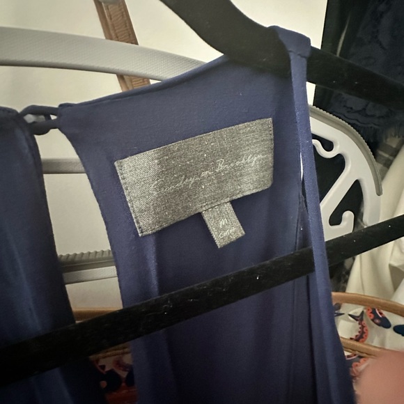 Anthropologie Sunday in Brooklyn Navy Blue Pleated Drop Waist Ruffled Dress - Picture 5 of 5